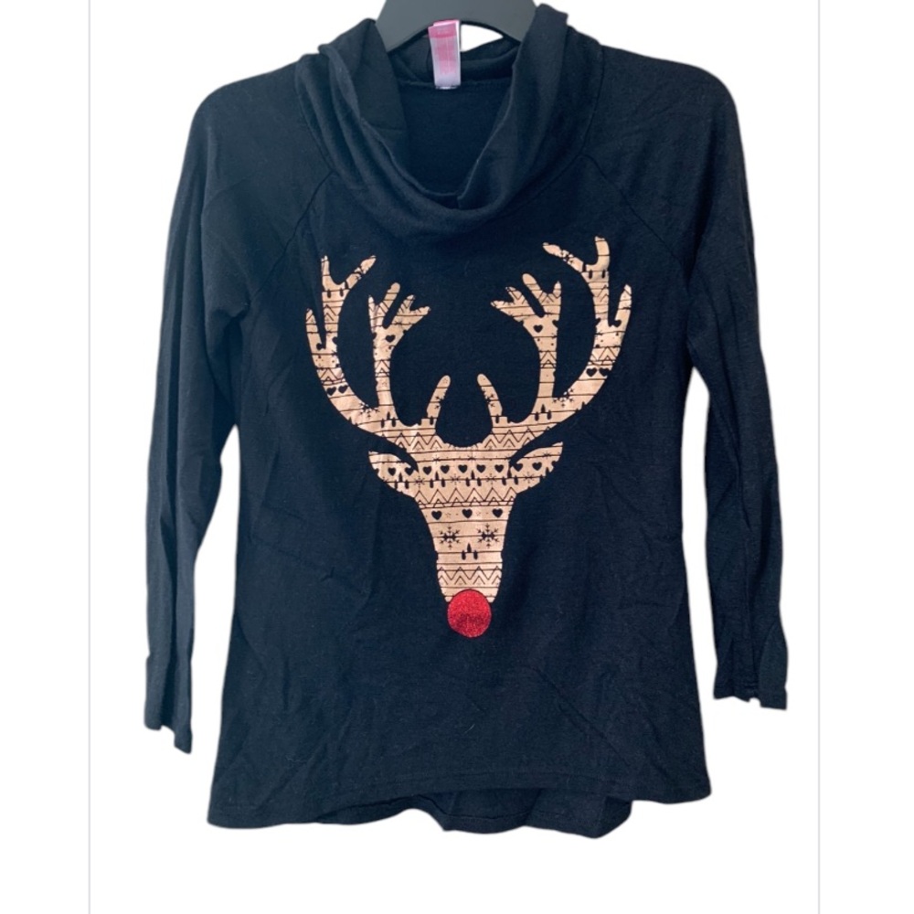 🎄❣️NOBO Women’s Christmas Reindeer Cowl Neck Top SIZE S🎄❣️